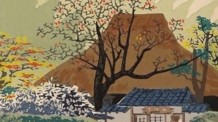Ilustração: Rakushisha, xilogravura de Tomikichirō Tokuriki.