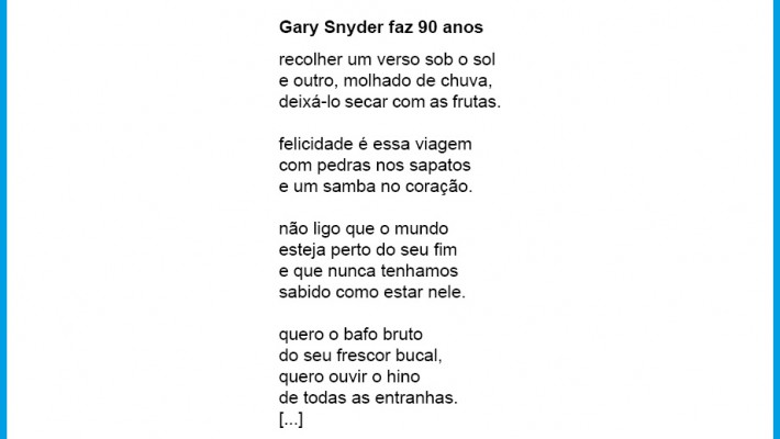 Gary Snyder faz 90 anos