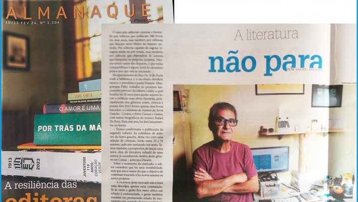 Capa do Jornal Pioneiro, de Caxias do Sul, com reportagem do poeta-editor Dinarte Albuquerque a Andrei Andrade