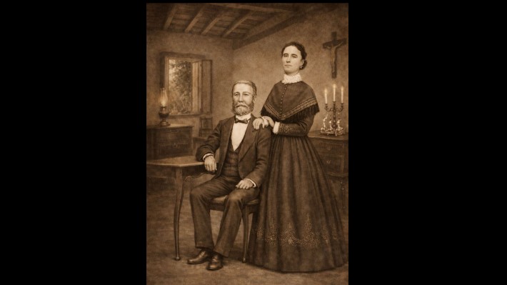 Imagem do capitão Roberto Ramos da Silva com a esposa Delphina Rodrigues Seabra